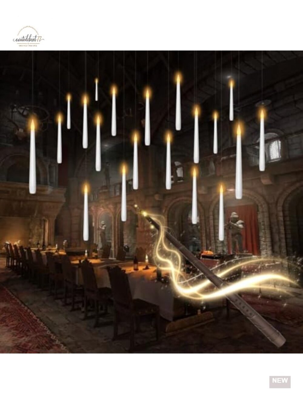 Flameless Floating Candles with Wand, 20 LED Hanging Taper Candles with Remote,